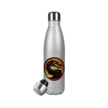 Mortal Kombat, Μεταλλικό παγούρι θερμός Glitter Aσημένιο (Stainless steel), διπλού τοιχώματος, 500ml