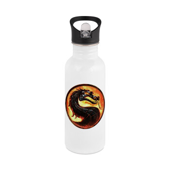 Mortal Kombat, White water bottle with straw, stainless steel 600ml