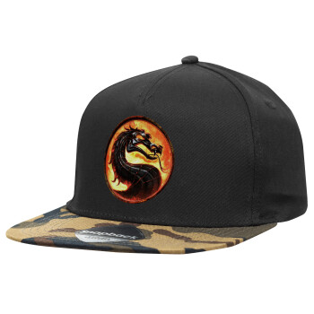 Mortal Kombat, Adult Flat Snapback Hat Black/Camouflage, (100% COTTON TWILL, ADULT, UNISEX, ONE SIZE)