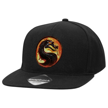 Mortal Kombat, Adult Flat Snapback Hat Black, (100% COTTON TWILL, ADULT, UNISEX, ONE SIZE)