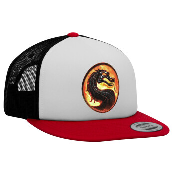 Mortal Kombat, Adult Foam Flat Snapback with Mesh Red-White-Black (POLYESTER, ADULT, UNISEX, ONE SIZE)