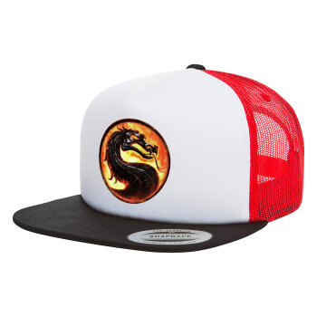 Mortal Kombat, Adult Foam Flat Snapback with Mesh Black-White-Red (POLYESTER, ADULT, UNISEX, ONE SIZE)