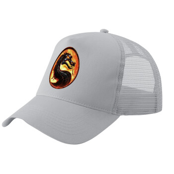 Mortal Kombat, Adult Structured Trucker Hat, with Mesh, GRAY (100% COTTON, ADULT, UNISEX, ONE SIZE)