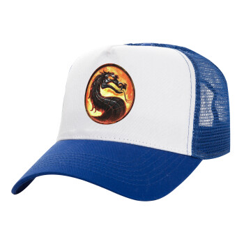 Mortal Kombat, Adult Structured Trucker Hat, with Mesh, WHITE/BLUE (100% COTTON, ADULT, UNISEX, ONE SIZE)