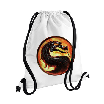 Mortal Kombat, Τσάντα πλάτης πουγκί GYMBAG λευκή, με τσέπη (40x48cm) & χονδρά κορδόνια