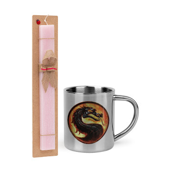 Mortal Kombat, Easter Set, metallic thermal cup (300ml) & aromatic flat Easter candle (30cm) (PINK)