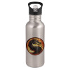 Water bottle Silver with straw, stainless steel 600ml