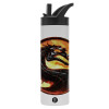 Metallic thermos bottle with straw & handle, stainless steel (Stainless steel 304), double-walled, 600ml.