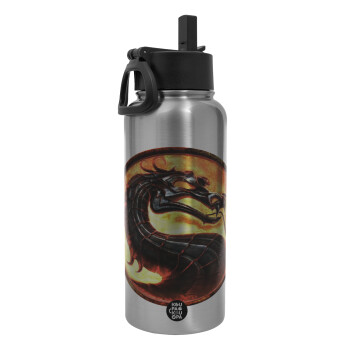 Mortal Kombat, Metal mug thermo Silver with Straw and Spout Lid (Stainless steel), double wall, 950ml