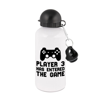 Player 3 has entered the Game, Metal water bottle, White, aluminum 500ml