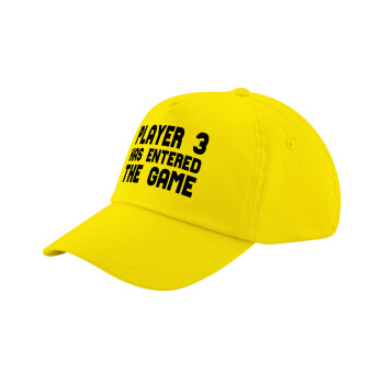 Player 3 has entered the Game, Child's Baseball Cap, 100% Cotton Twill, Yellow (COTTON, CHILD, UNISEX, ONE SIZE)