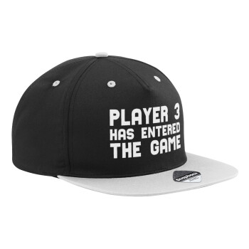 Player 3 has entered the Game, Adult Flat Snapback Hat Black/Grey, (100% COTTON TWILL, ADULT, UNISEX, ONE SIZE)