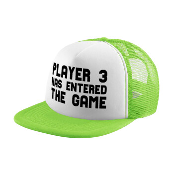 Player 3 has entered the Game, Child's Soft Trucker Hat with Green/White Mesh (POLYESTER, CHILDREN'S, ONE SIZE)