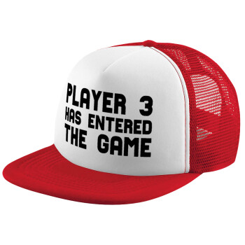 Player 3 has entered the Game, Children's Soft Trucker Hat with Red/White Mesh (POLYESTER, CHILDREN'S, ONE SIZE)