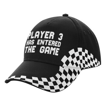 Player 3 has entered the Game, Adult Ultimate BLACK RACING Cap, (100% COTTON DRILL, ADULT, UNISEX, ONE SIZE)