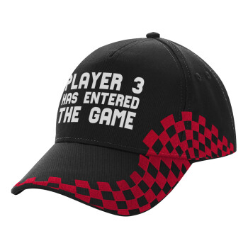 Player 3 has entered the Game, Adult Cap RACING Ultimate Black/Red, (100% COTTON DRILL, ADULT, UNISEX, ONE SIZE)