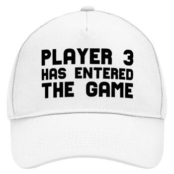 Player 3 has entered the Game, Καπέλο Ενηλίκων Baseball, Drill, Λευκό (100% ΒΑΜΒΑΚΕΡΟ, ΕΝΗΛΙΚΩΝ, UNISEX, ONE SIZE)