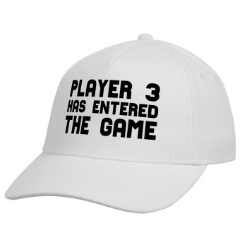 Player 3 has entered the Game, Καπέλο παιδικό Baseball, Drill, Λευκό (100% ΒΑΜΒΑΚΕΡΟ, ΠΑΙΔΙΚΟ, UNISEX, ONE SIZE)