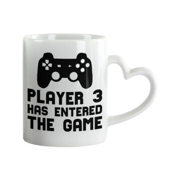 Player 3 has entered the Game, Mug heart handle, ceramic, 330ml