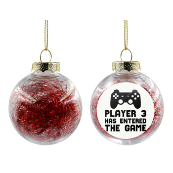 Player 3 has entered the Game, Χριστουγεννιάτικη μπάλα δένδρου διάφανη με κόκκινο γέμισμα 8cm