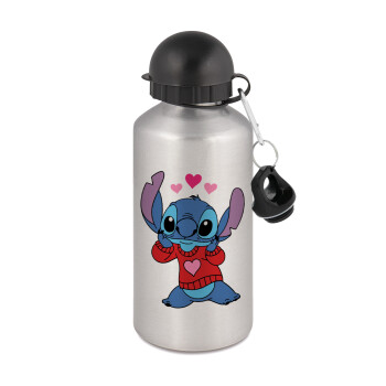 Stitch heart, Metallic water jug, Silver, aluminum 500ml