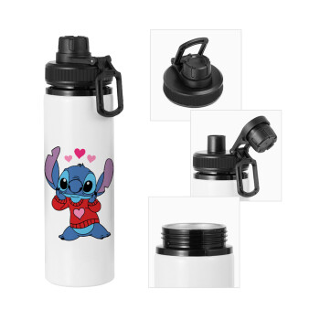 Stitch heart, Metal water bottle with safety cap, aluminum 850ml