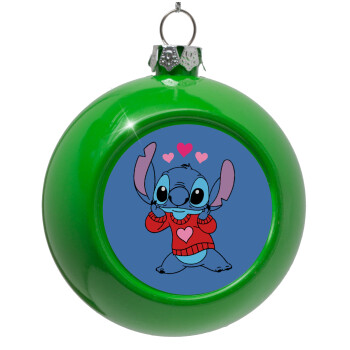 Stitch heart, Green Christmas tree ornament bauble 8cm