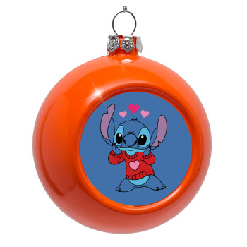 Stitch heart, Orange Christmas tree ornament bauble 8cm