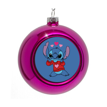 Stitch heart, Purple Christmas tree ornament bauble 8cm