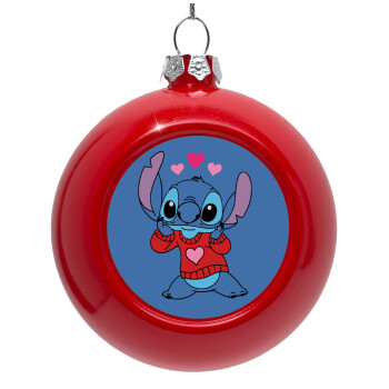 Stitch heart, Red Christmas tree ornament bauble 8cm