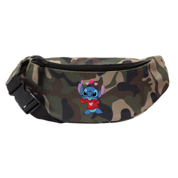 Stitch heart, Unisex waist bag (banana) in Jungle camouflage color with 2 pockets