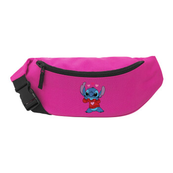 Stitch heart, Unisex waist bag (banana) in PINK color with 2 pockets