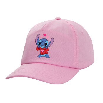 Stitch heart, Adult Baseball Cap, 100% Cotton, PINK (COTTON, ADULT, UNISEX, ONE SIZE)