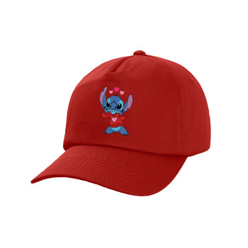 Stitch heart, Adult Baseball Cap, 100% Cotton, Red (COTTON, ADULT, UNISEX, ONE SIZE)