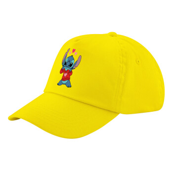 Stitch heart, Child's Baseball Cap, 100% Cotton Twill, Yellow (COTTON, CHILD, UNISEX, ONE SIZE)