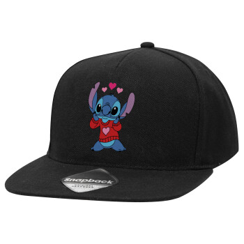 Stitch heart, Καπέλο Ενηλίκων Flat Snapback Μαύρο, (POLYESTER, ΕΝΗΛΙΚΩΝ, UNISEX, ONE SIZE)