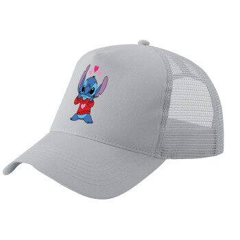 Stitch heart, Adult Structured Trucker Hat, with Mesh, GRAY (100% COTTON, ADULT, UNISEX, ONE SIZE)