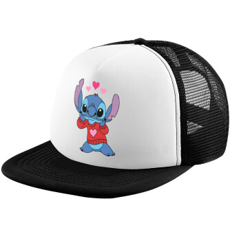 Stitch heart, Child's Soft Trucker Hat with BLACK/WHITE Mesh (POLYESTER, CHILD, ONE SIZE)