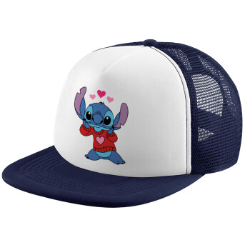 Stitch heart, Children's Soft Trucker Cap with Dark Blue/White Mesh (POLYESTER, CHILDREN, ONE SIZE)