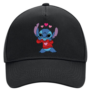 Stitch heart, Καπέλο Ενηλίκων Ultimate ΜΑΥΡΟ, (100% ΒΑΜΒΑΚΕΡΟ DRILL, ΕΝΗΛΙΚΩΝ, UNISEX, ONE SIZE)