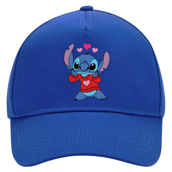 Stitch heart, Ultimate Adult Hat BLUE, (100% COTTON DRILL, ADULT, UNISEX, ONE SIZE)