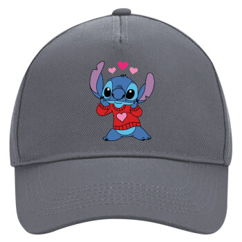 Stitch heart, Ultimate Adult Hat Grey, (100% COTTON DRILL, ADULT, UNISEX, ONE SIZE)