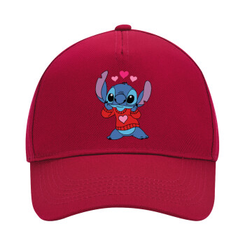 Stitch heart, Adult Ultimate Hat RED, (100% COTTON DRILL, ADULT, UNISEX, ONE SIZE)