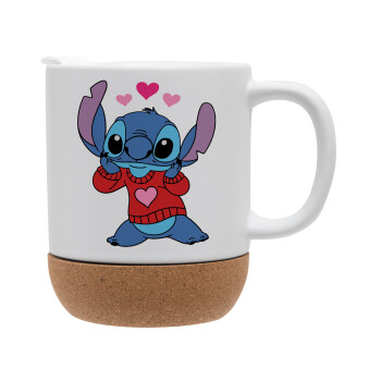 Stitch heart, Ceramic coffee mug Cork (MAT), 330ml (1pcs)