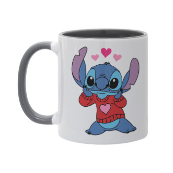 Stitch heart, Mug colored grey, ceramic, 330ml