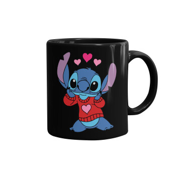 Stitch heart, Mug black, ceramic, 330ml