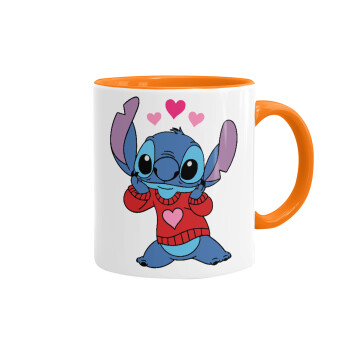 Stitch heart, Mug colored orange, ceramic, 330ml