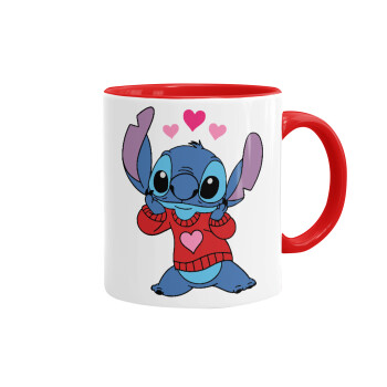 Stitch heart, Mug colored red, ceramic, 330ml