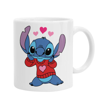 Stitch heart, Ceramic coffee mug, 330ml (1pcs)