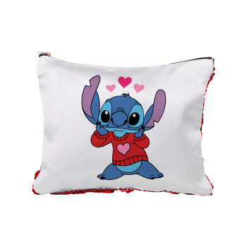 Stitch heart, Τσαντάκι νεσεσέρ με πούλιες (Sequin) Κόκκινο